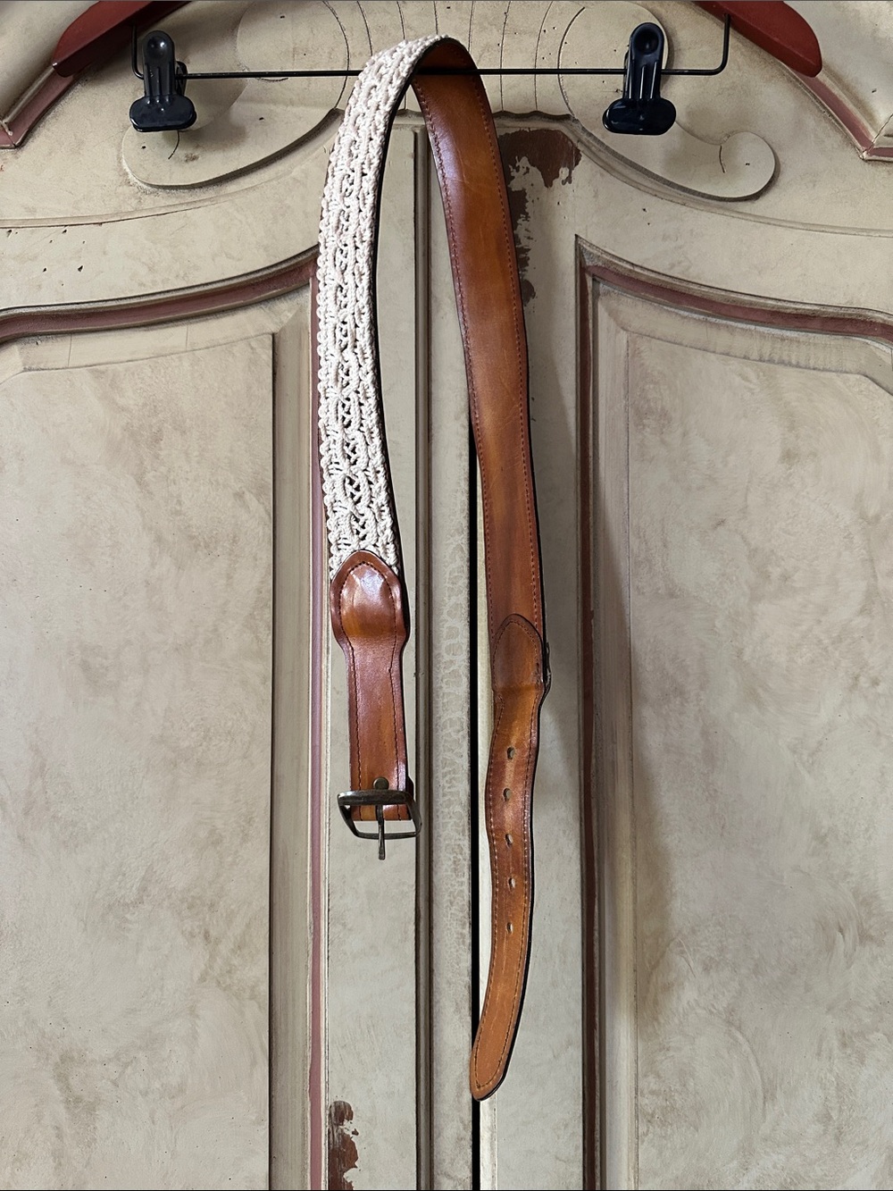 Crocheted & Brown Leather Belt size 36